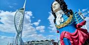 The figurehead statue at Gunwharf Quays, with the Spinnaker Tower in the background