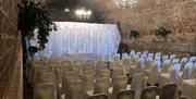 Large room at the Square Tower dressed for a wedding ceremony