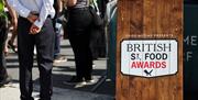 Wooden stand showing the British Street Food awards logo