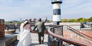 A couple celebrates tying the knot at Southsea Castle
