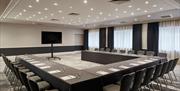 Horseshoe-shaped conferencing setup at Portsmouth Marriott