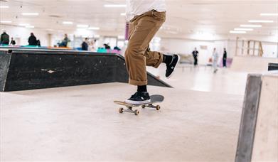 Photograph of a person skating a ramp at Pitt St. Skatepark in Portsmouth