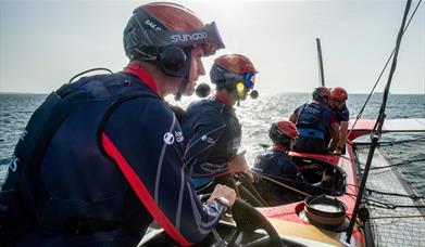 The GB team racing at SailGP