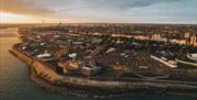 Drone shot of Victorious Festival site, with Southsea Castle in the foreground