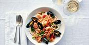 A large bowl of seafood pasta from the Carluccio's in Gunwharf Quays