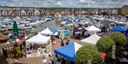 The Boardwalk at Port Solent with stalls for a Waterside Market event