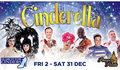Press shot for Cinderella - The Magical Pompey Panto showing the characters in their lavish dress