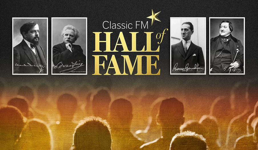 Poster for the BSO's Classic FM Hall of Fame, featuring portraits of celebrated composers.