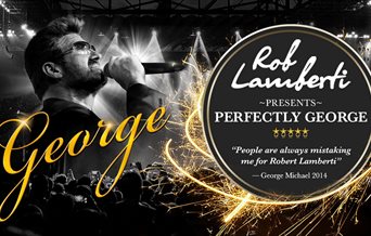 Press photo for Robert Lamberti presents Perfectly George, showing the singer mid-performance