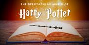 Poster for The Spectacular Music of Harry Potter, featuring an illustration of a wand and an open book.