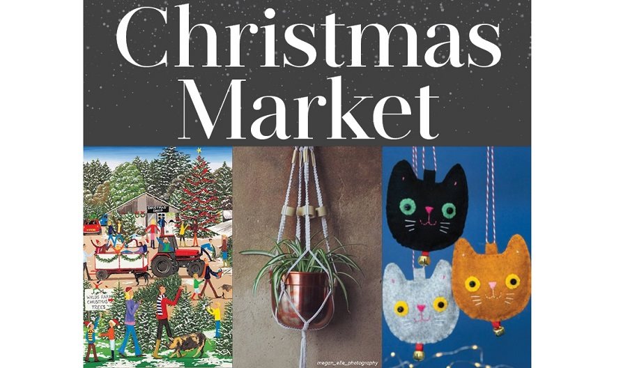 Flyer image for the Hotwalls Christmas Market featuring three local artworks