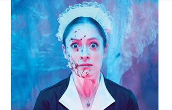 Press shot for Ladykiller featuring a maid with what looks like blood splattered on her face.