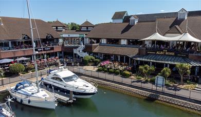 The Port Solent marina with a selection of its bars and restaurants behind