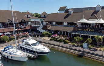 The Port Solent marina with a selection of its bars and restaurants behind