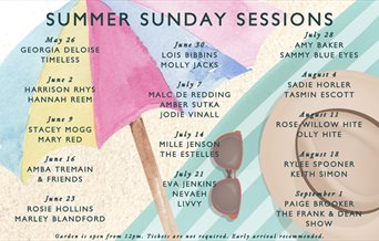 Line up poster for the Sunday Sessions 2024 at the Queens Hotel