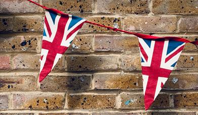 Stock image of Union Flag bunting for the Platinum Jubilee Celebrations event