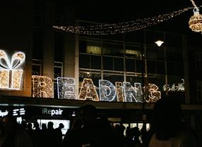 Reading Christmas sign in lights