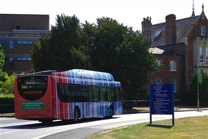 Reading Bus driving through Reading University Campus