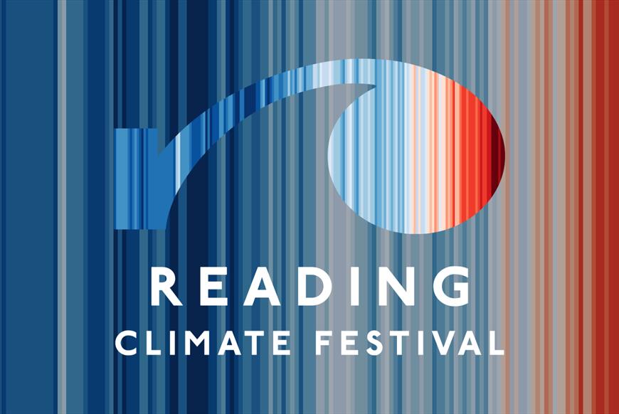 Reading Climate Festival logo and climate stripes