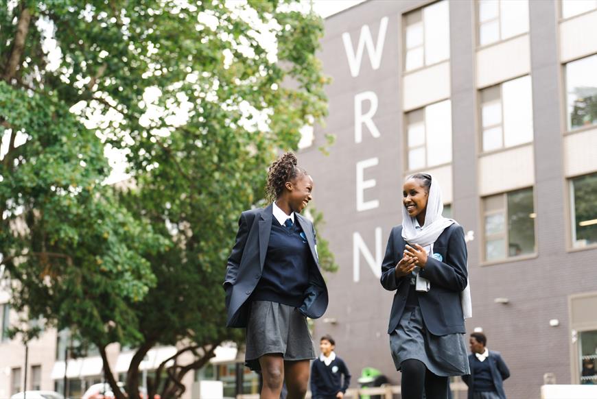 Girls walking at Wren secondary school, Reading