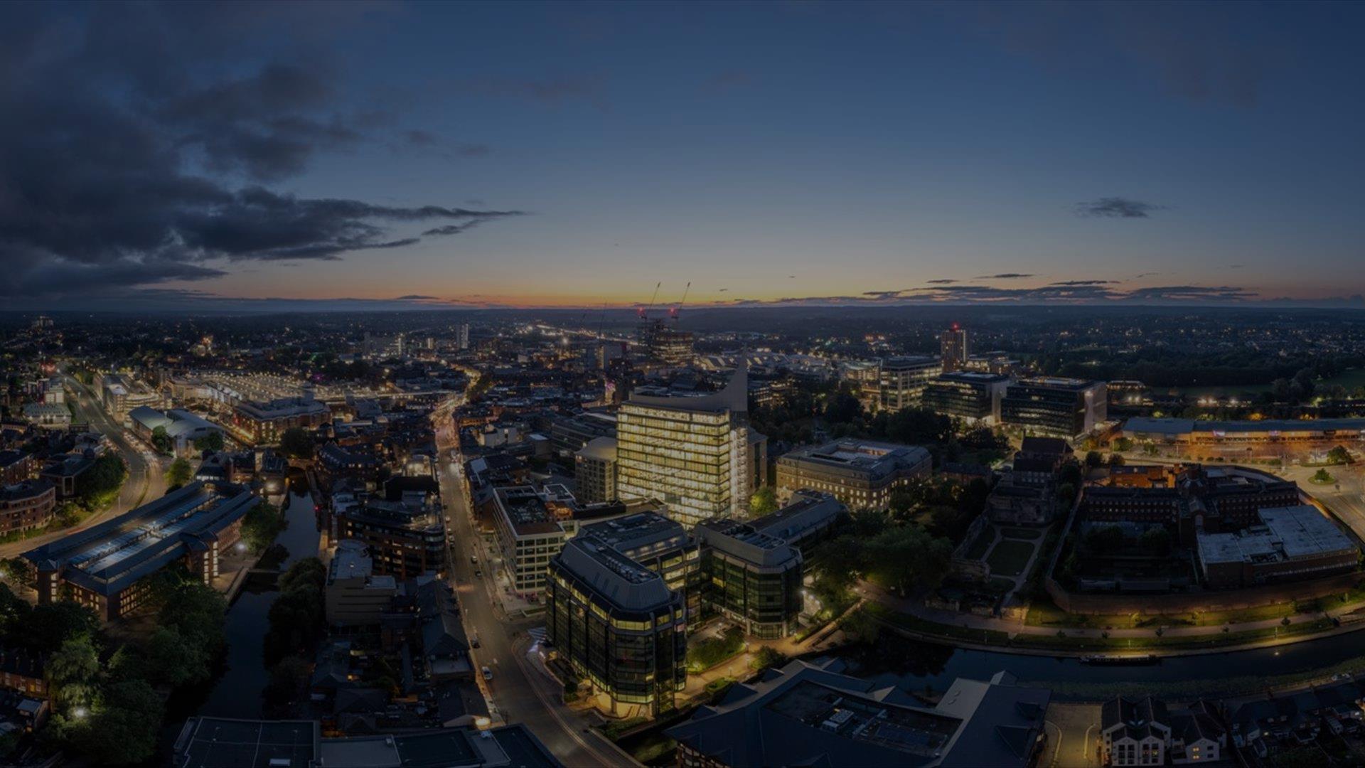 Panorama of Reading offices at night