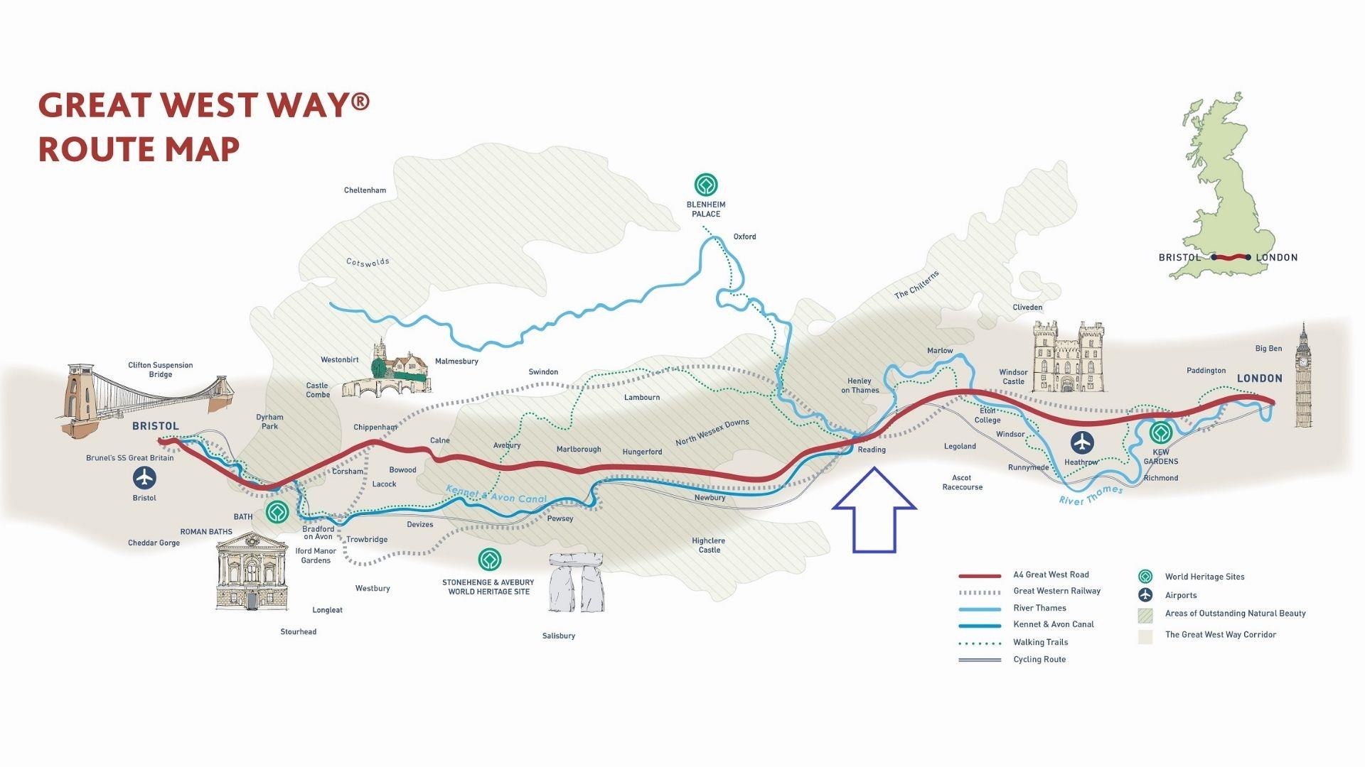 Map showing route of Great West Way