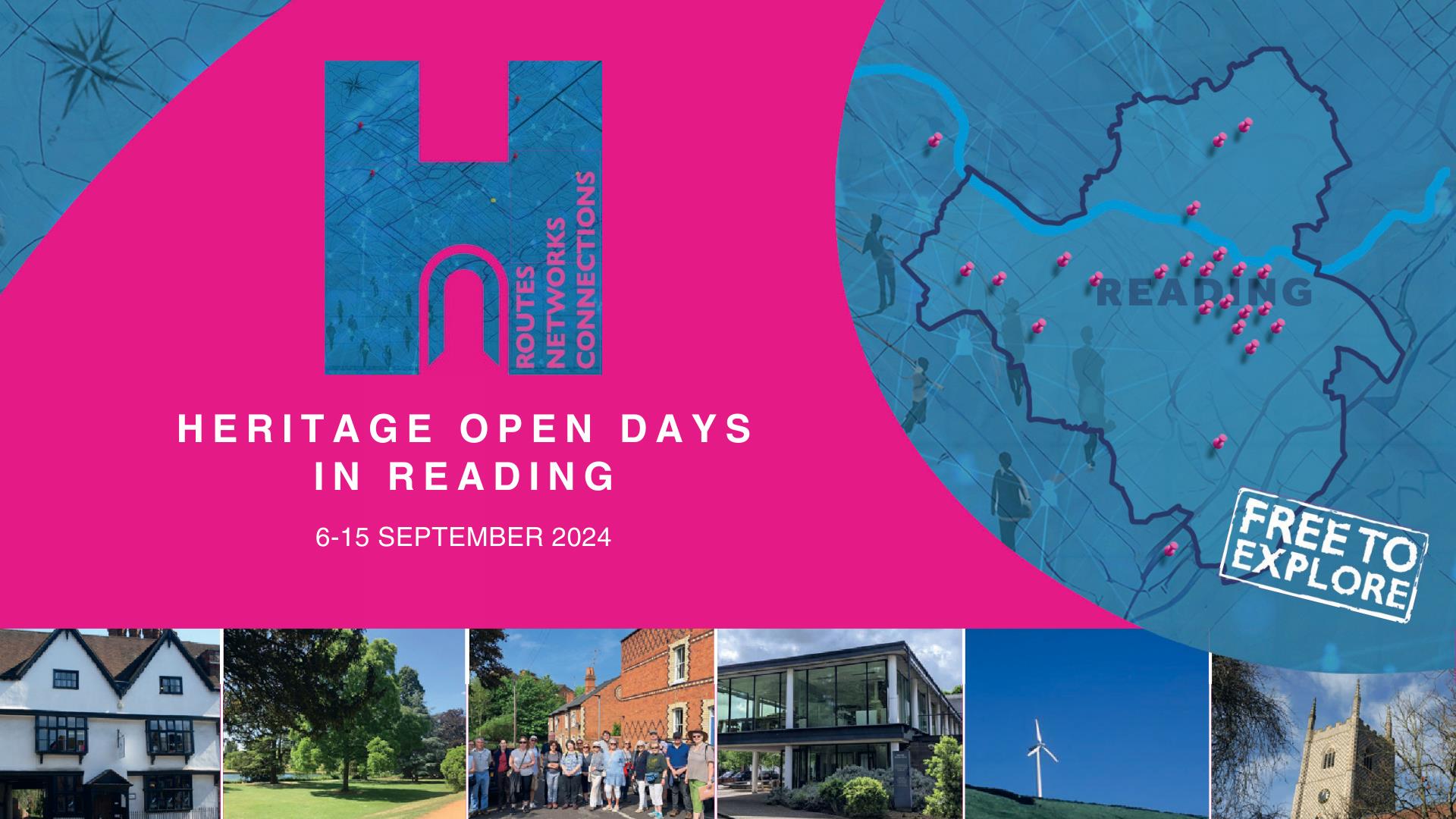 Heritage Open Days 2024 blue logo on pink background