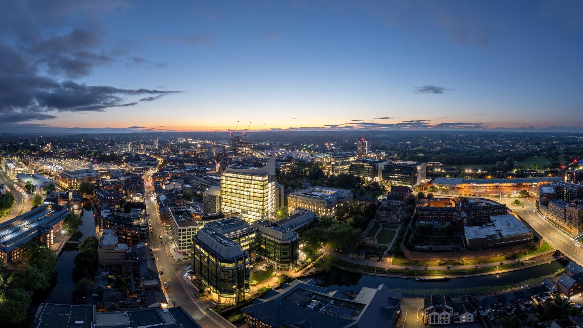 Reading night-time panorama - credit: JS Aerial