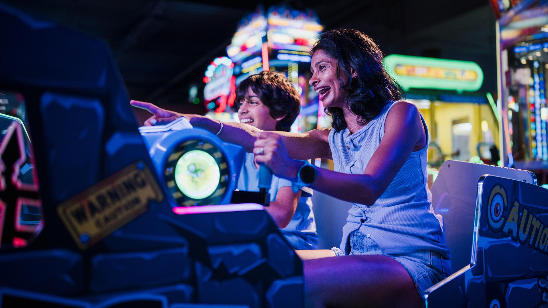 Mother and son at Urban Fun arcade