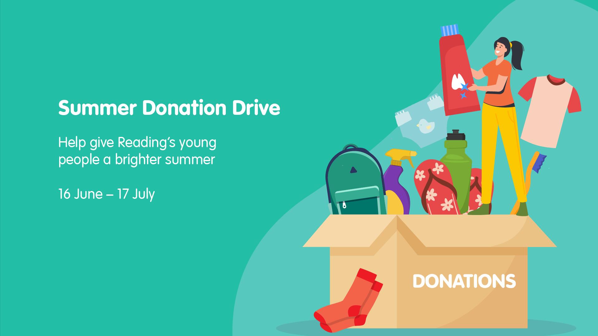 Cartoon woman with box of donations