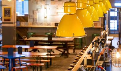 lampshades overlooking bar area