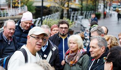 Terry guiding a group along the Oracle riverside - The Kennet & Avon Canal.