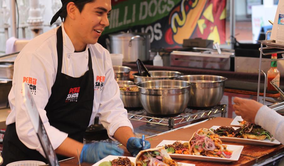 street trader serving Peruvian food