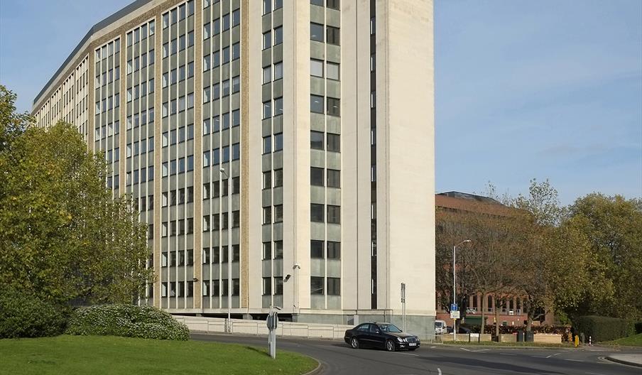 office building from across the roundabout