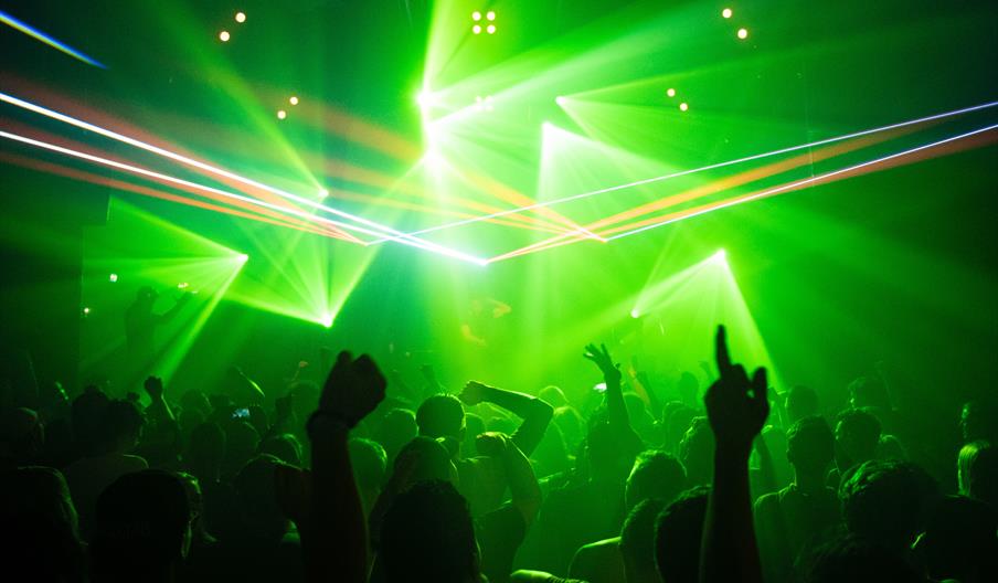 strobe lights in a nightclub