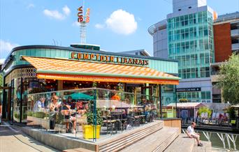 Terrace of restaurant on sunny day