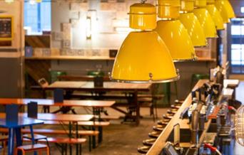 lampshades overlooking bar area