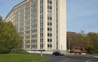 office building from across the roundabout