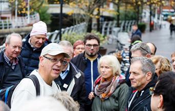 Terry guiding a group along the Oracle riverside - The Kennet & Avon Canal.