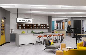interior of work.life - sofas, chairs and coffee area