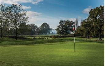 golf green with mansion in background