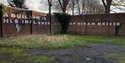 outside walls with text painted on