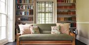 Sofa in front of bookcase