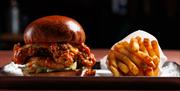 Chicken burger and chips