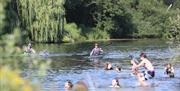 Kayaking and children jumping into river