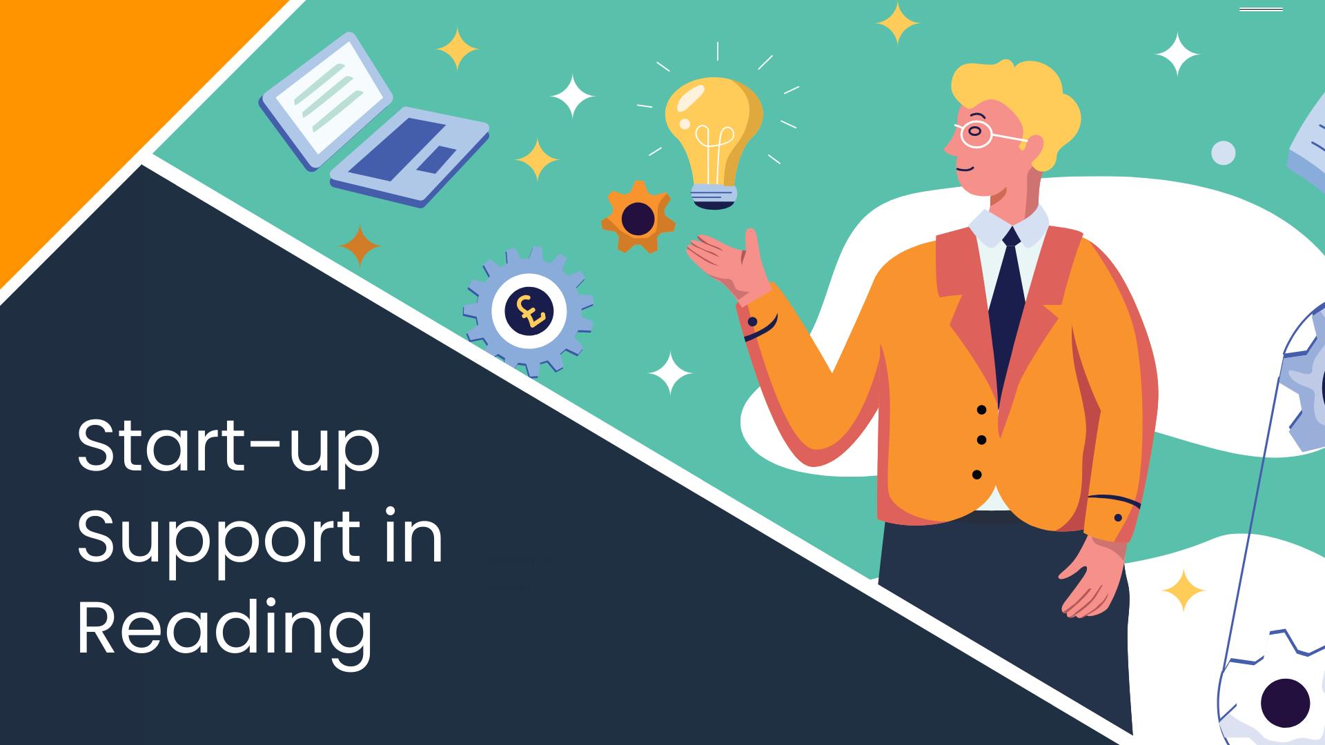 Illustrated graphic with caption 'start-up support in Reading'