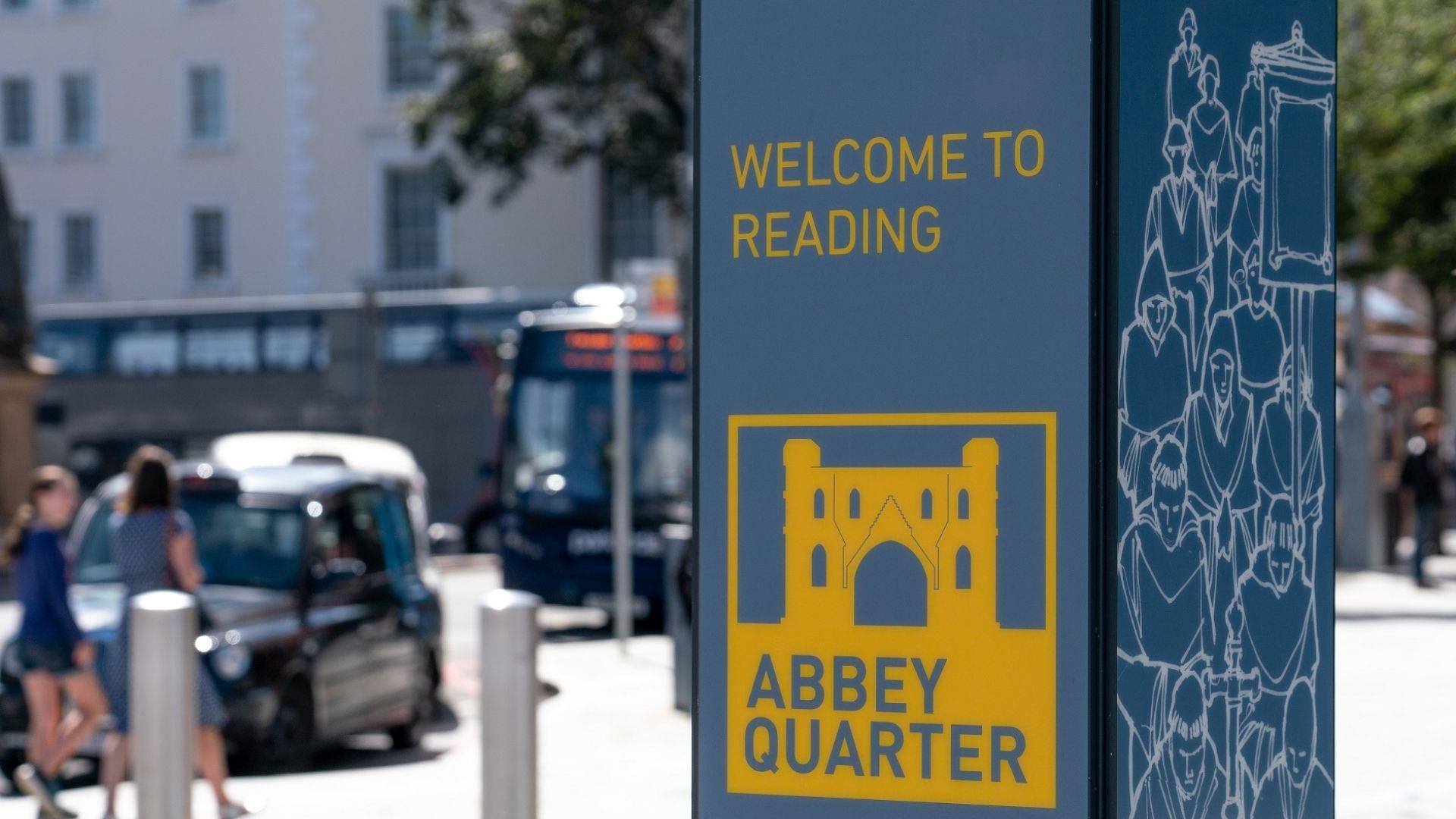 Reading's Abbey Quarter welcome sign