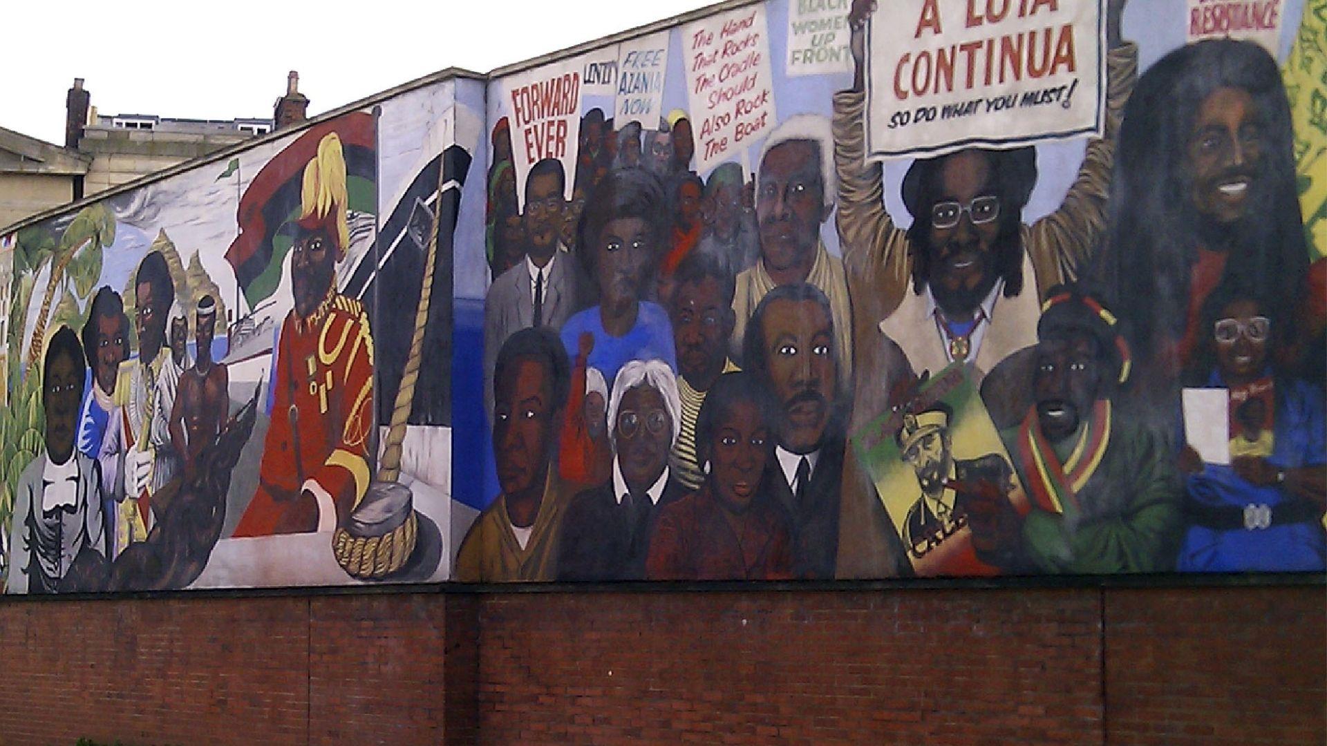 Reading Central Club Mural depicting black figures from local and global history.