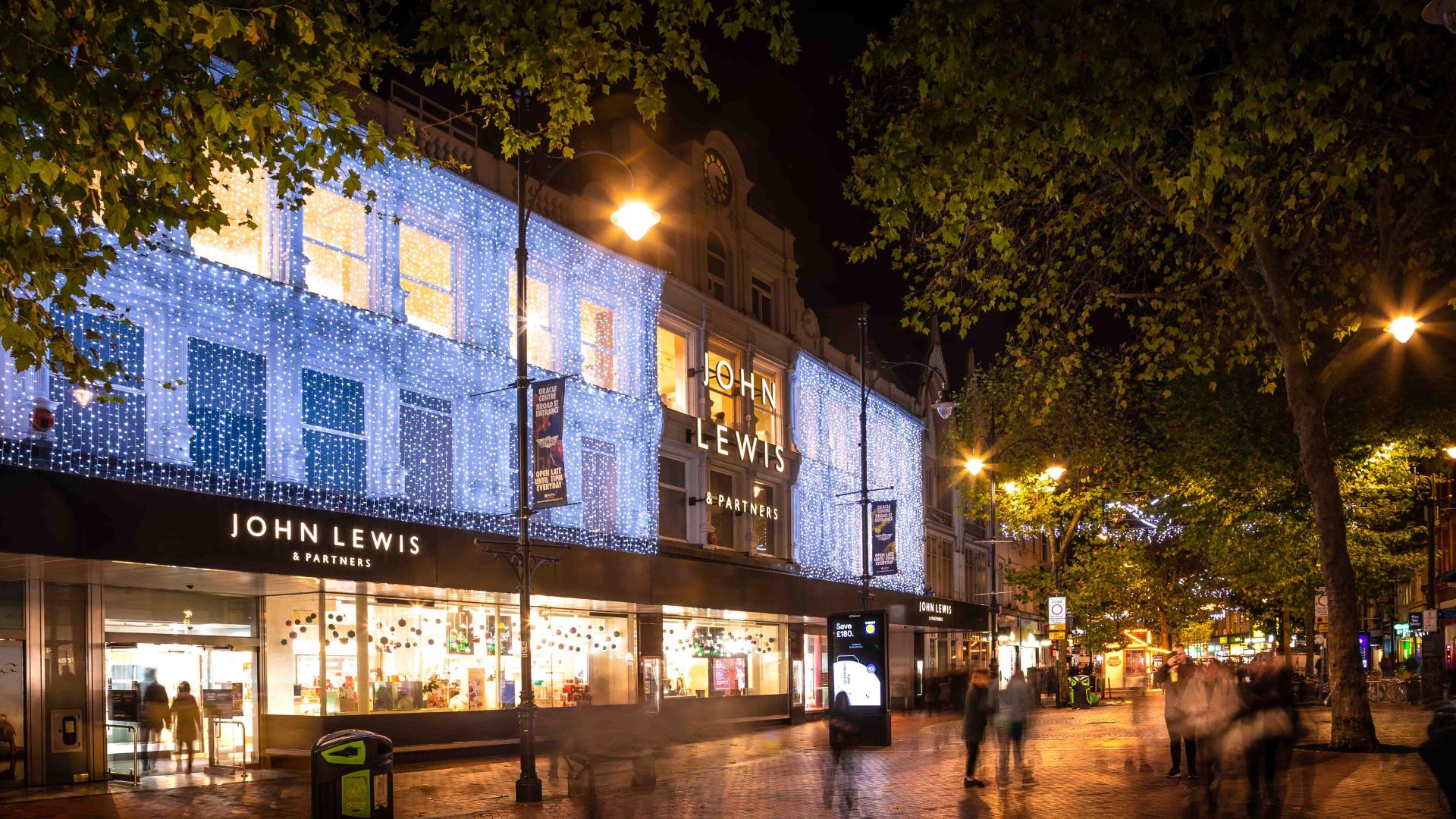 John Lewis exterior at Christmas time in Broad Street, Reading