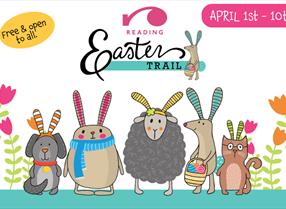 Graphic with Easter animals advertising Reading's Easter Trail for 2023